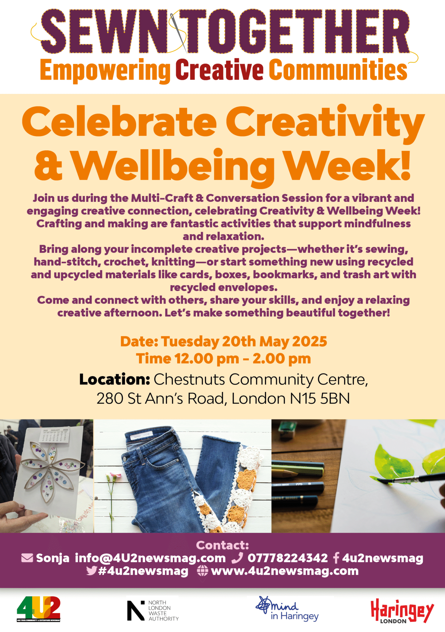 Sewn Together A5 flyer Celebrate Creativity & Wellbeing Week! (1) final